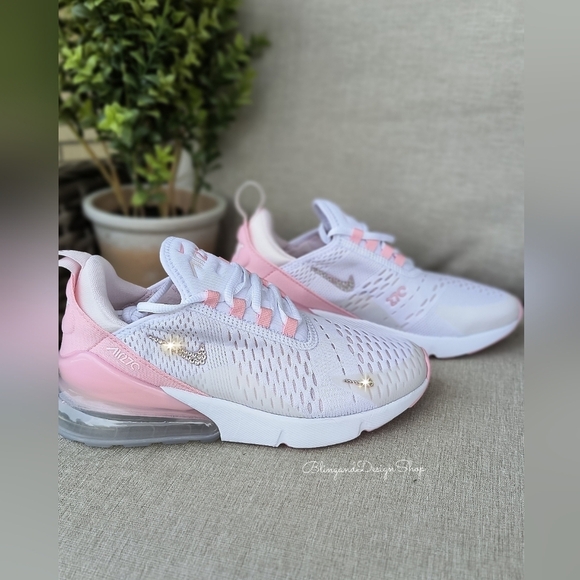 Bling Nikes Air Max 270 Pink White Womens Sneakers Customized with Crystals - Picture 5 of 9